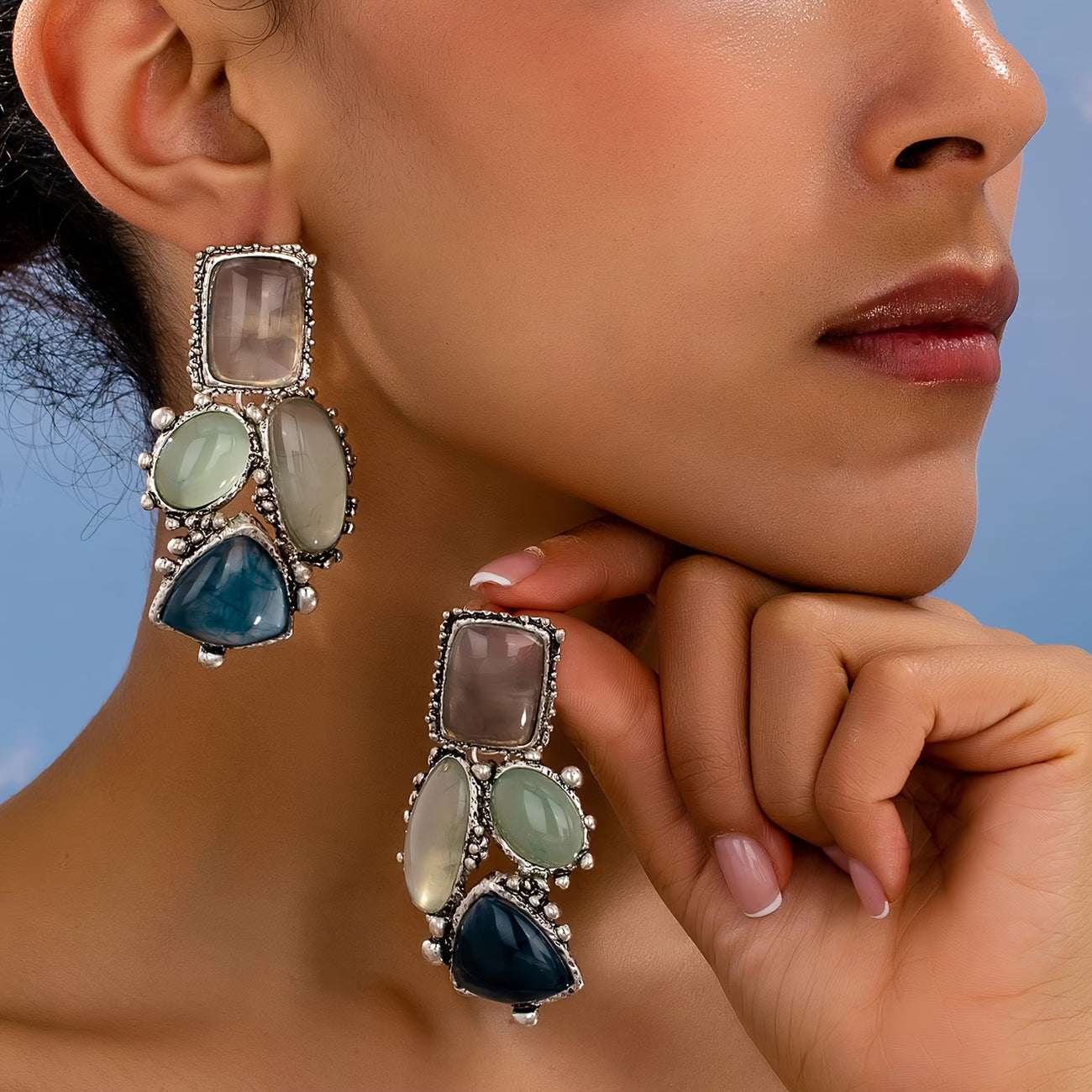 Ocean Gemstone Statement Earrings