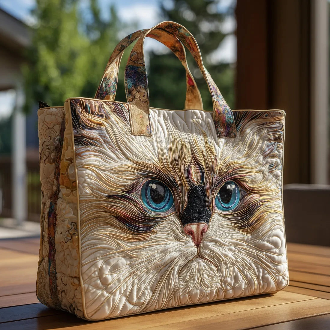 Artisanal Bag White Cat with Blue Eyes