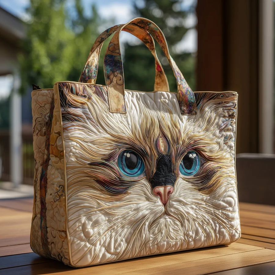 Artisanal Bag White Cat with Blue Eyes
