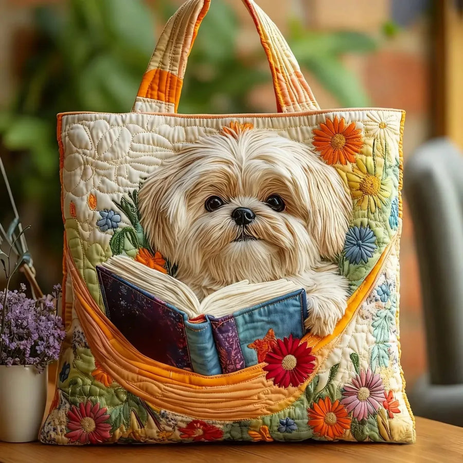 Handmade Shih Tzu Bag with Book and Flowers