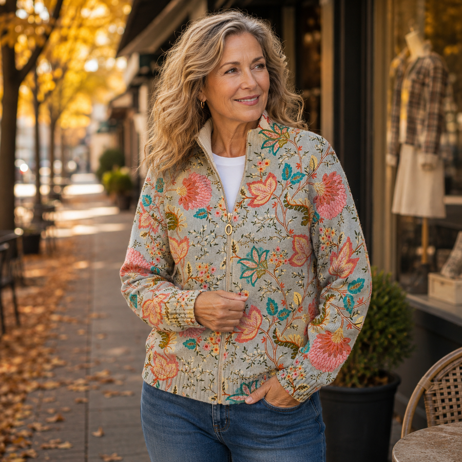 XANTHE | VINTAGE GARDEN FLORAL ZIP-UP CARDIGAN