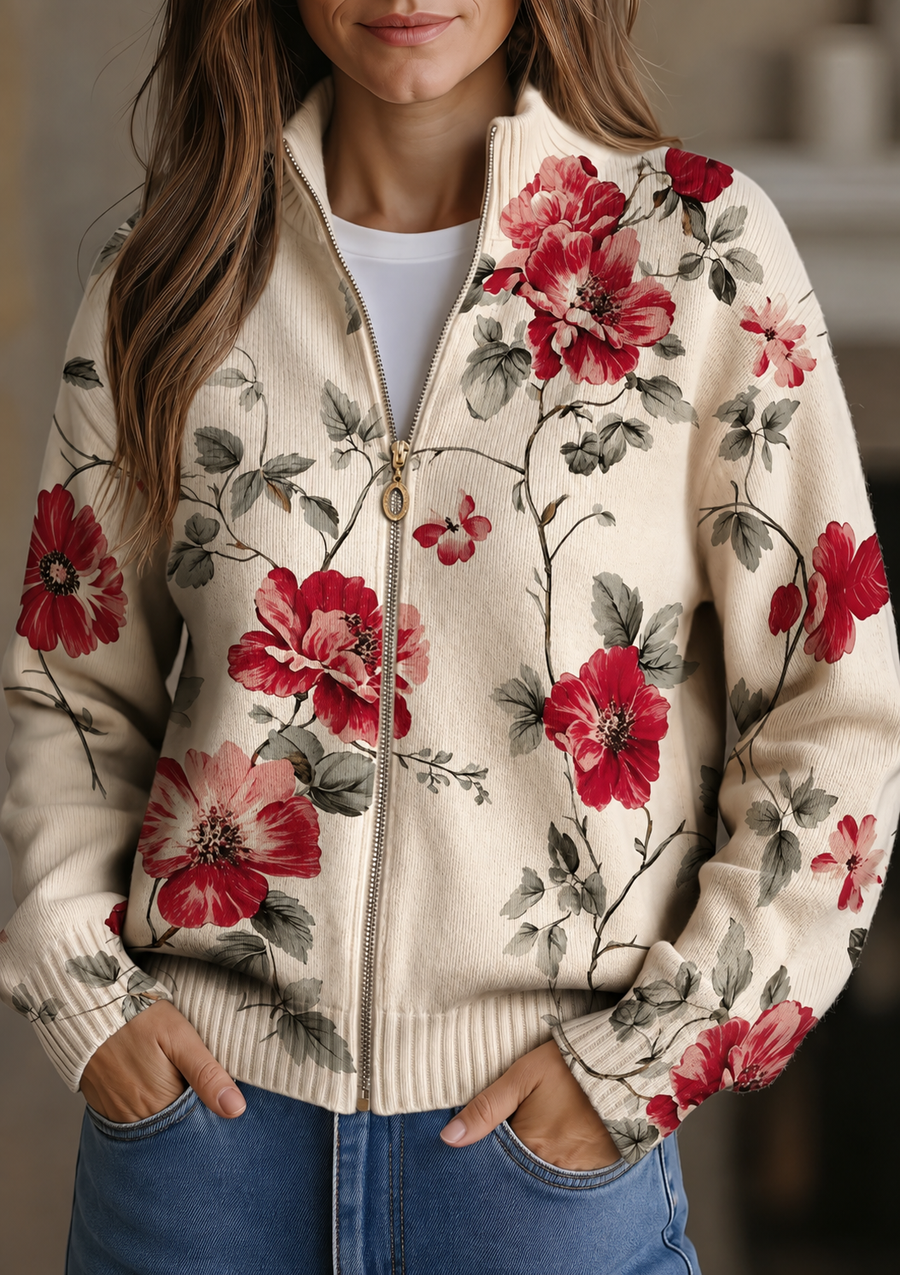 WILHELMINE | VINTAGE ROSE ZIP-UP CARDIGAN