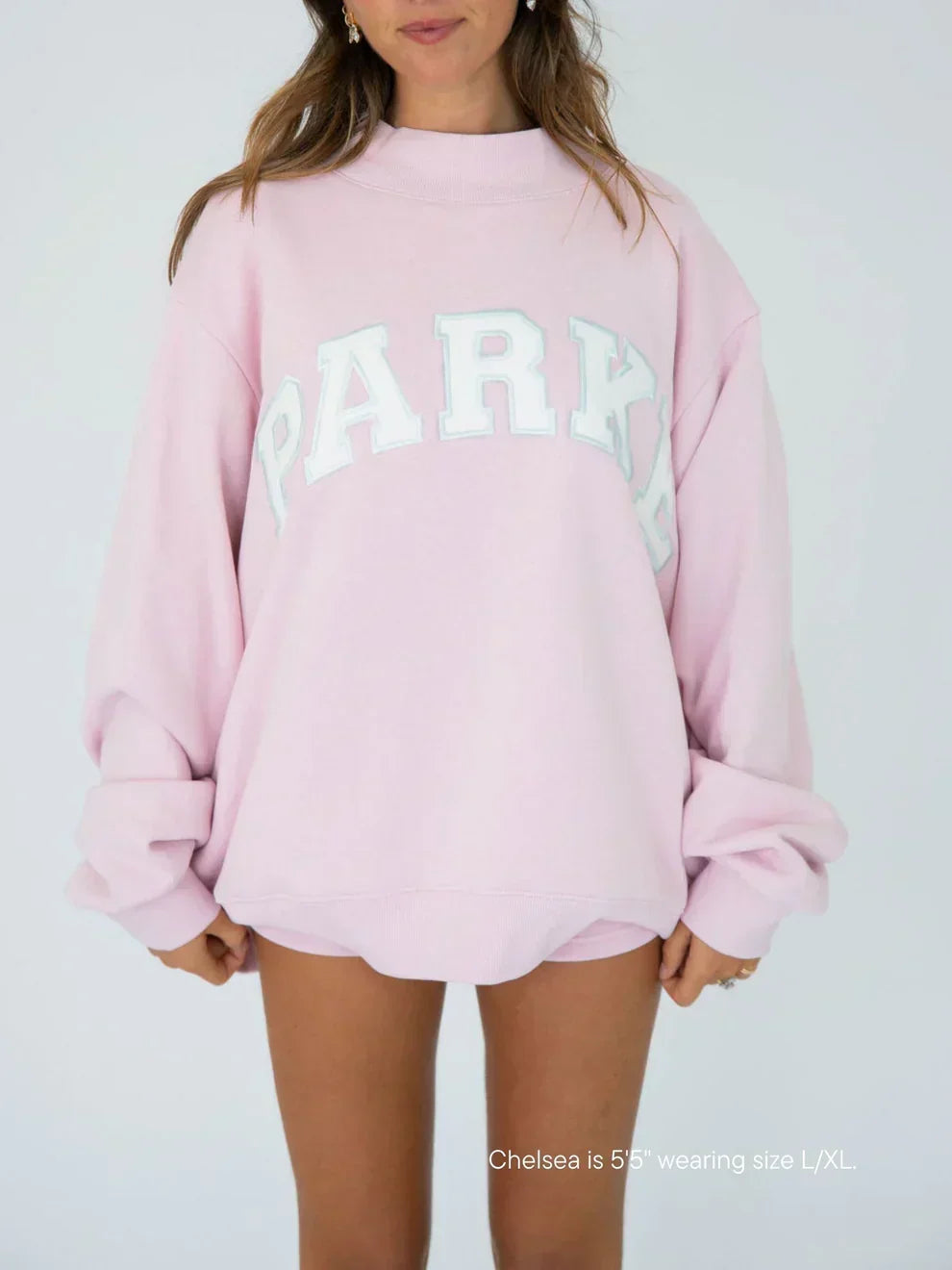 Varsity Mockneck Soft Pink with White Letters