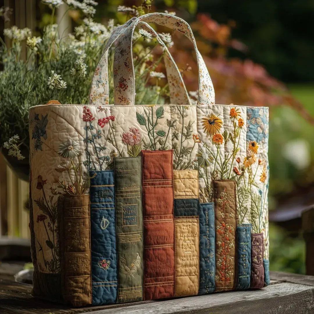 Handmade Matelassé Bag: Books and Flowers