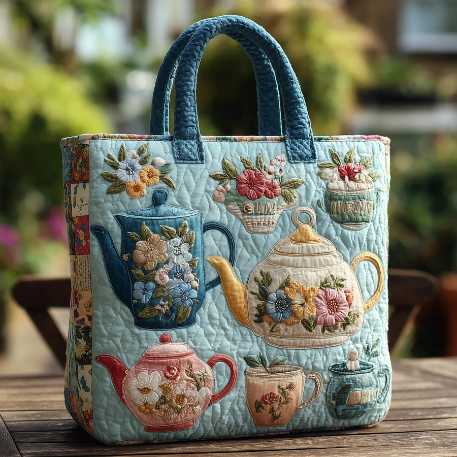 Quilted Tote Bag with Floral Pattern