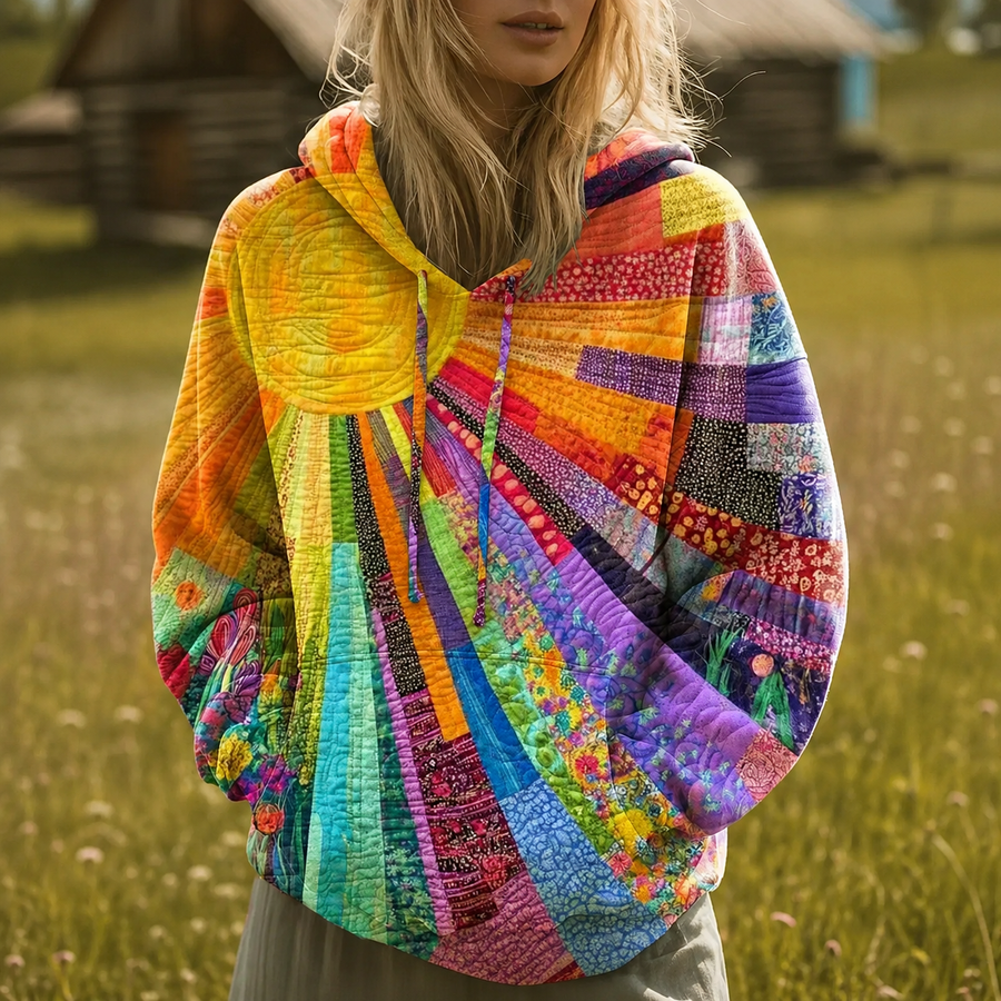 Dawnella | Bohemian Multicolor Patchwork Hoodie