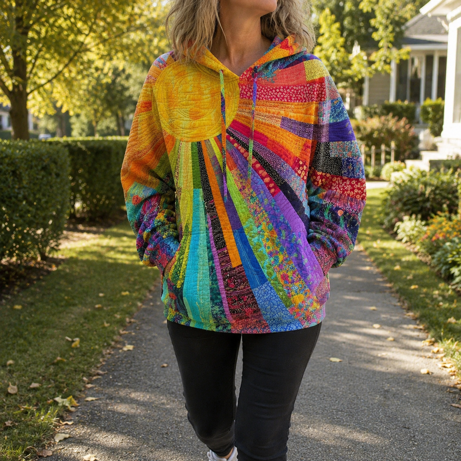 Dawnella | Bohemian Multicolor Patchwork Hoodie