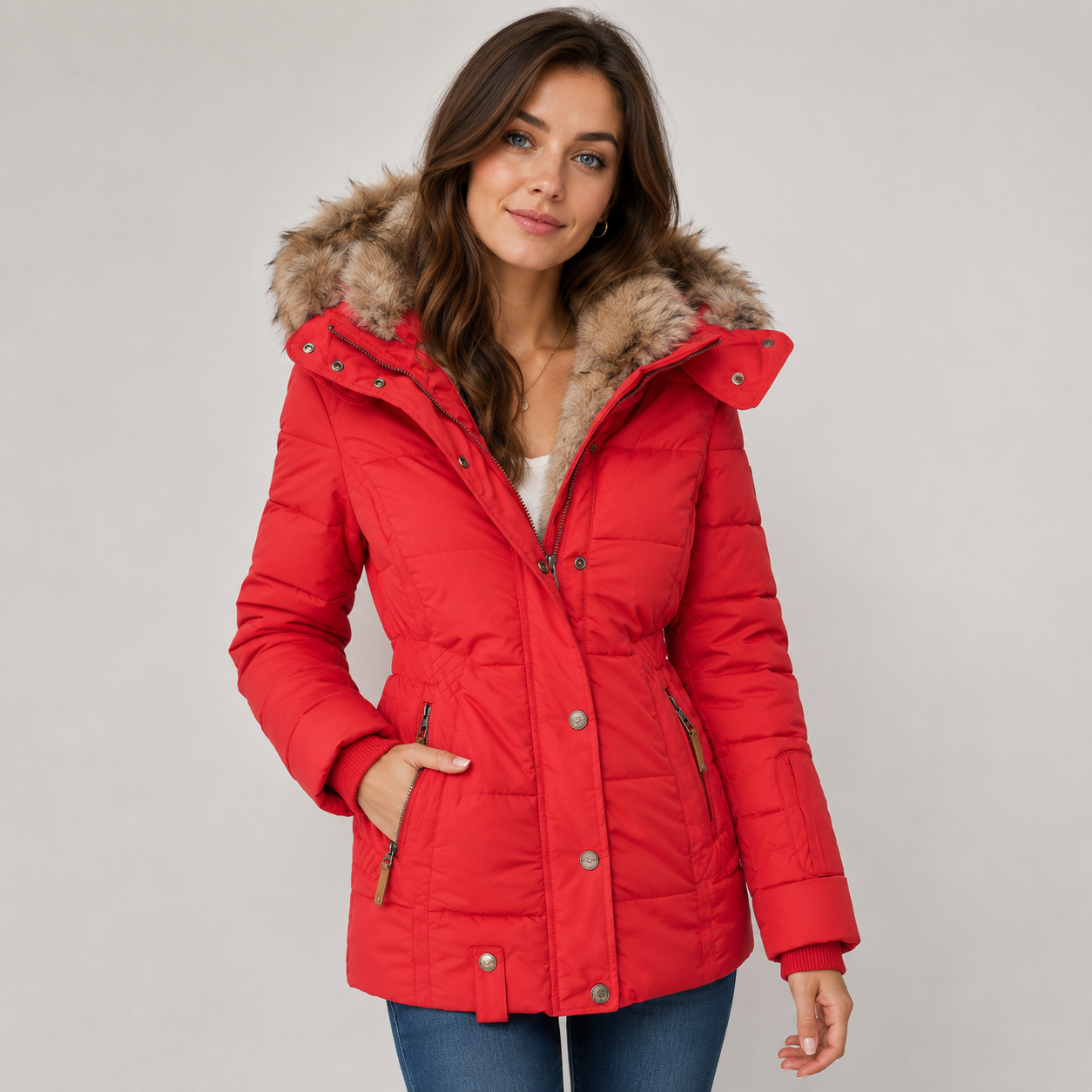 Women's Insulated Puffer Parka Jacket with Fur Hood