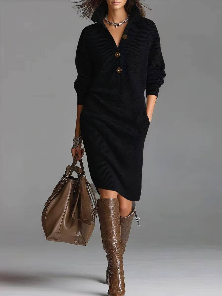ROSAMUNDINA | ELEGANT BUTTON-FRONT SWEATER DRESS