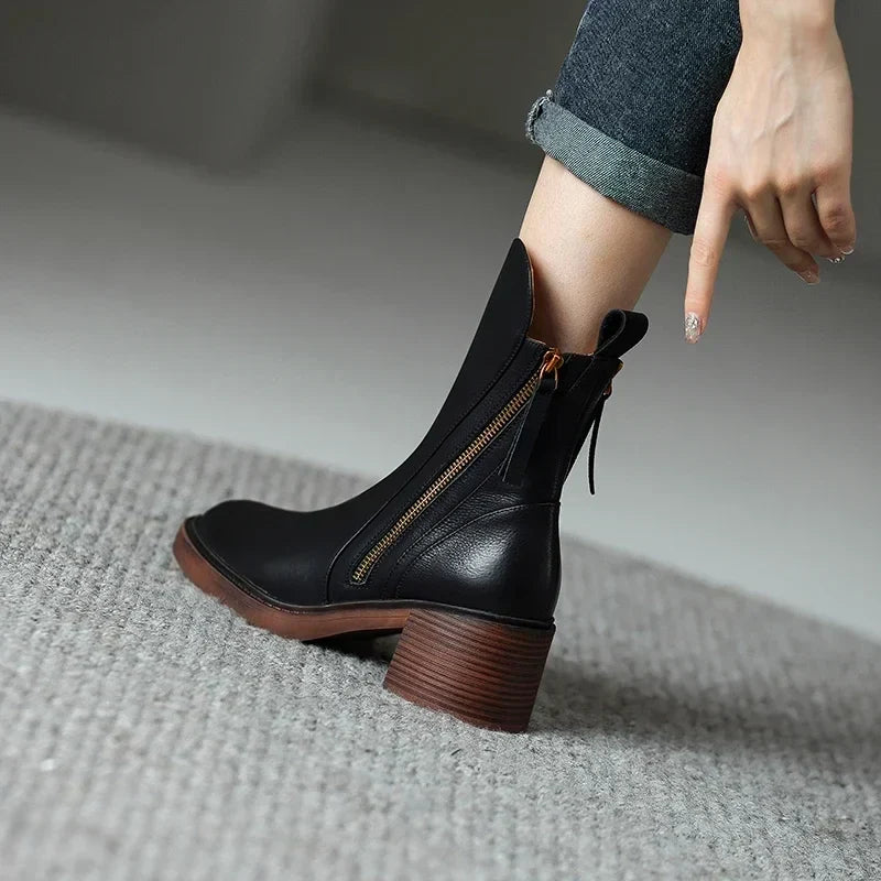 Gloria | Chic Leather Ankle Boots for Effortless Style