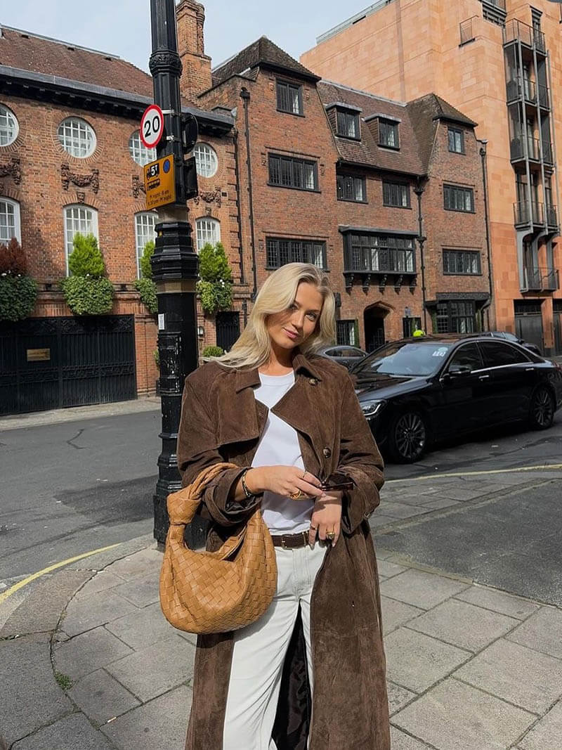 Nadine | Chic Long Suede Trench Coat with Waist Belt