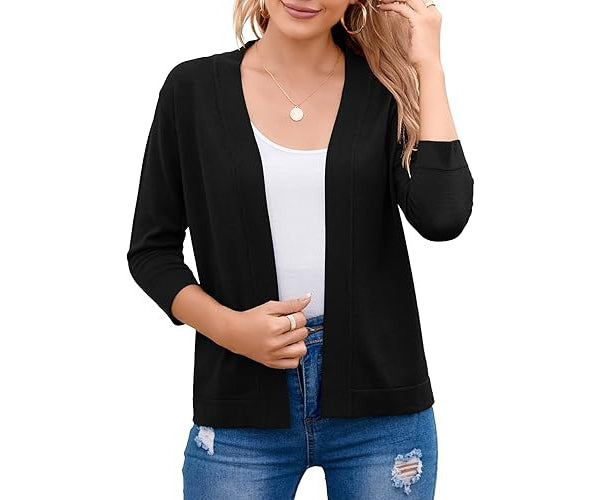 Women's Soft Viscose Blend Cropped Cardigan | Relaxed Open Front Sweater