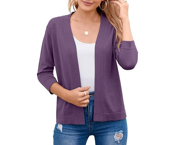 Women's Soft Viscose Blend Cropped Cardigan | Relaxed Open Front Sweater