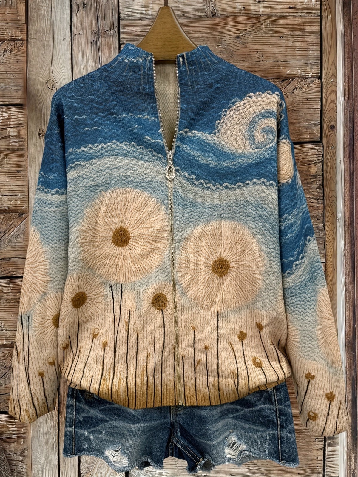 YOLANDA | FLORAL QUILTED ZIP-UP CARDIGAN