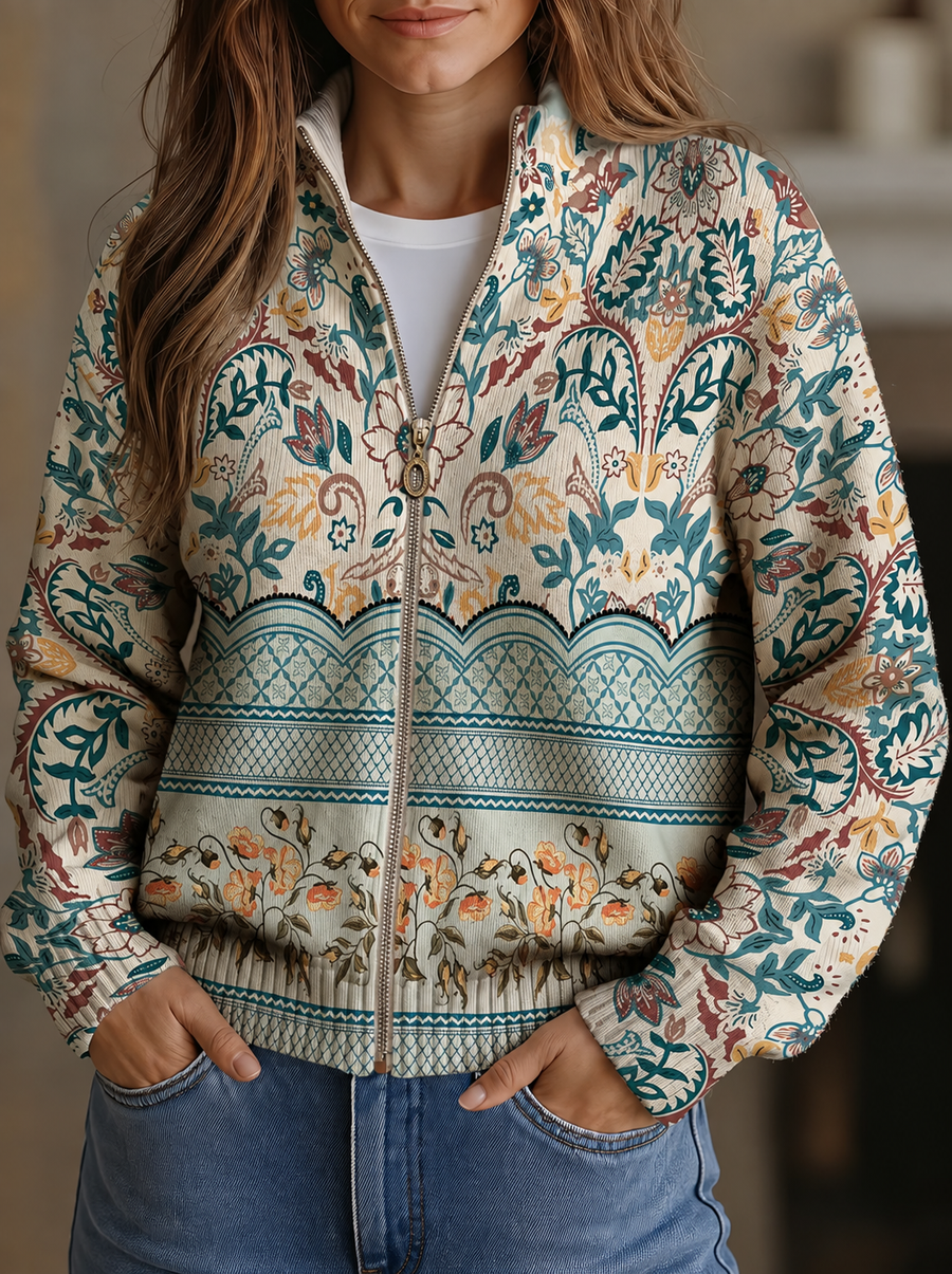 SYBILLA | VINTAGE BOTANICAL FLORAL ZIP-UP CARDIGAN