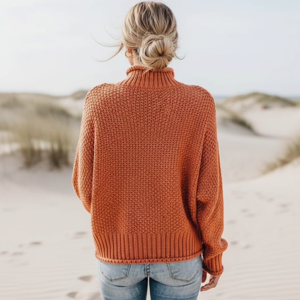 Boho Beach Hut Loose Knit Turtleneck Pullover Sweater