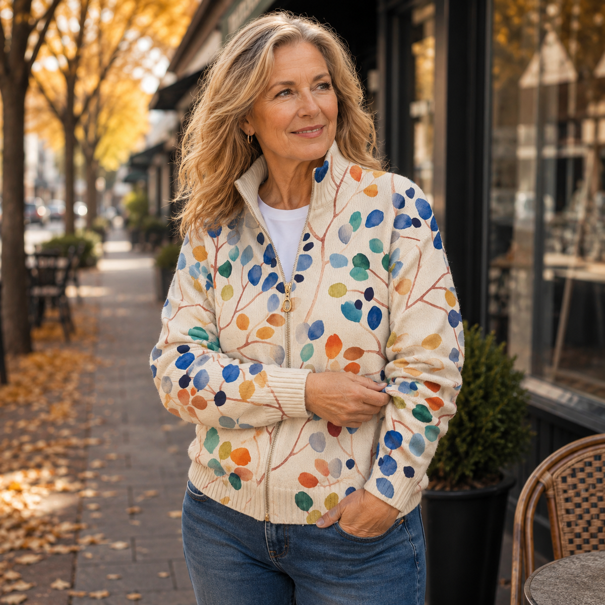 IMOGENE | BOTANICAL LEAF ZIP-UP CARDIGAN