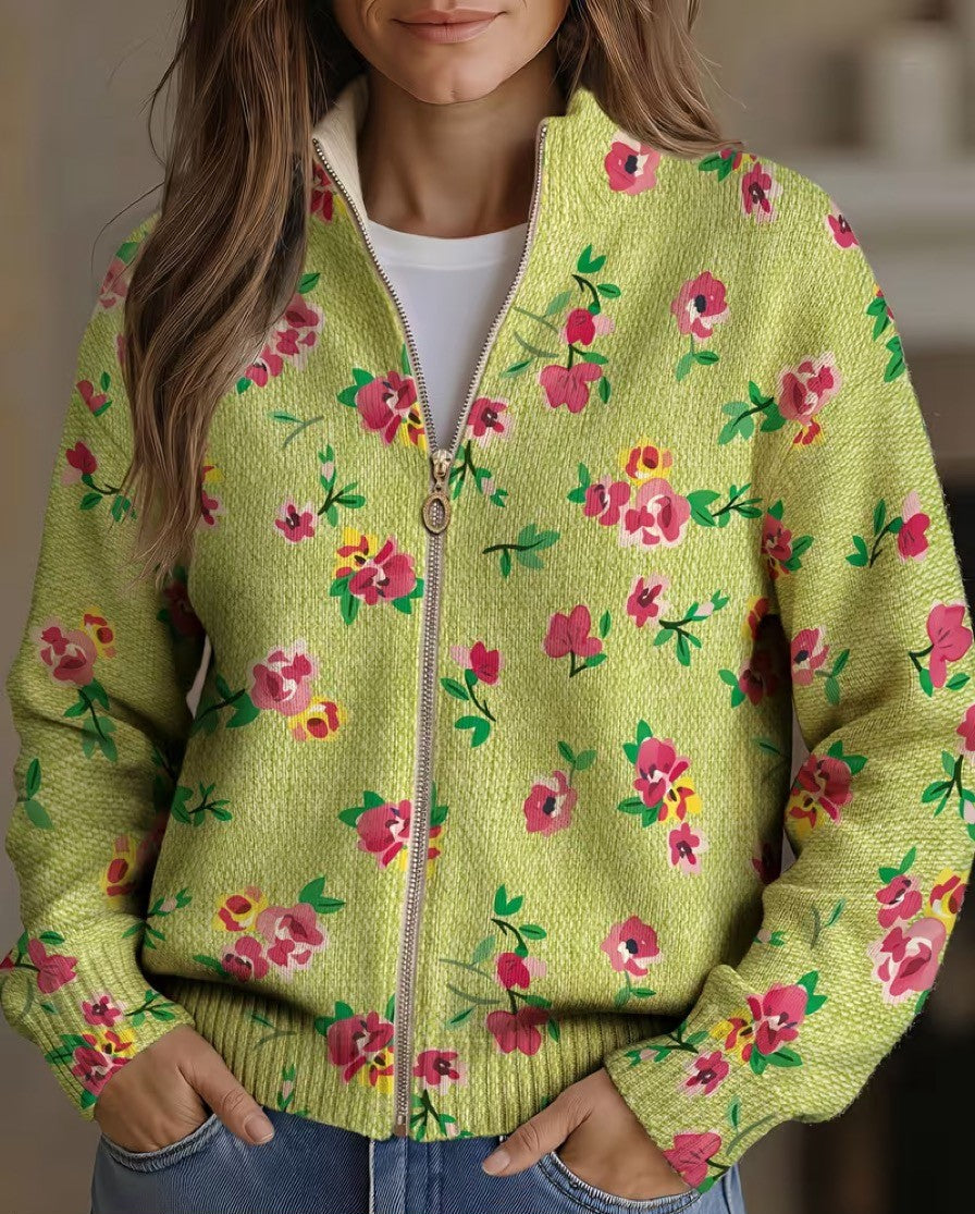 CONSTANCE | PINK & LIME FLORAL ZIP-UP CARDIGAN