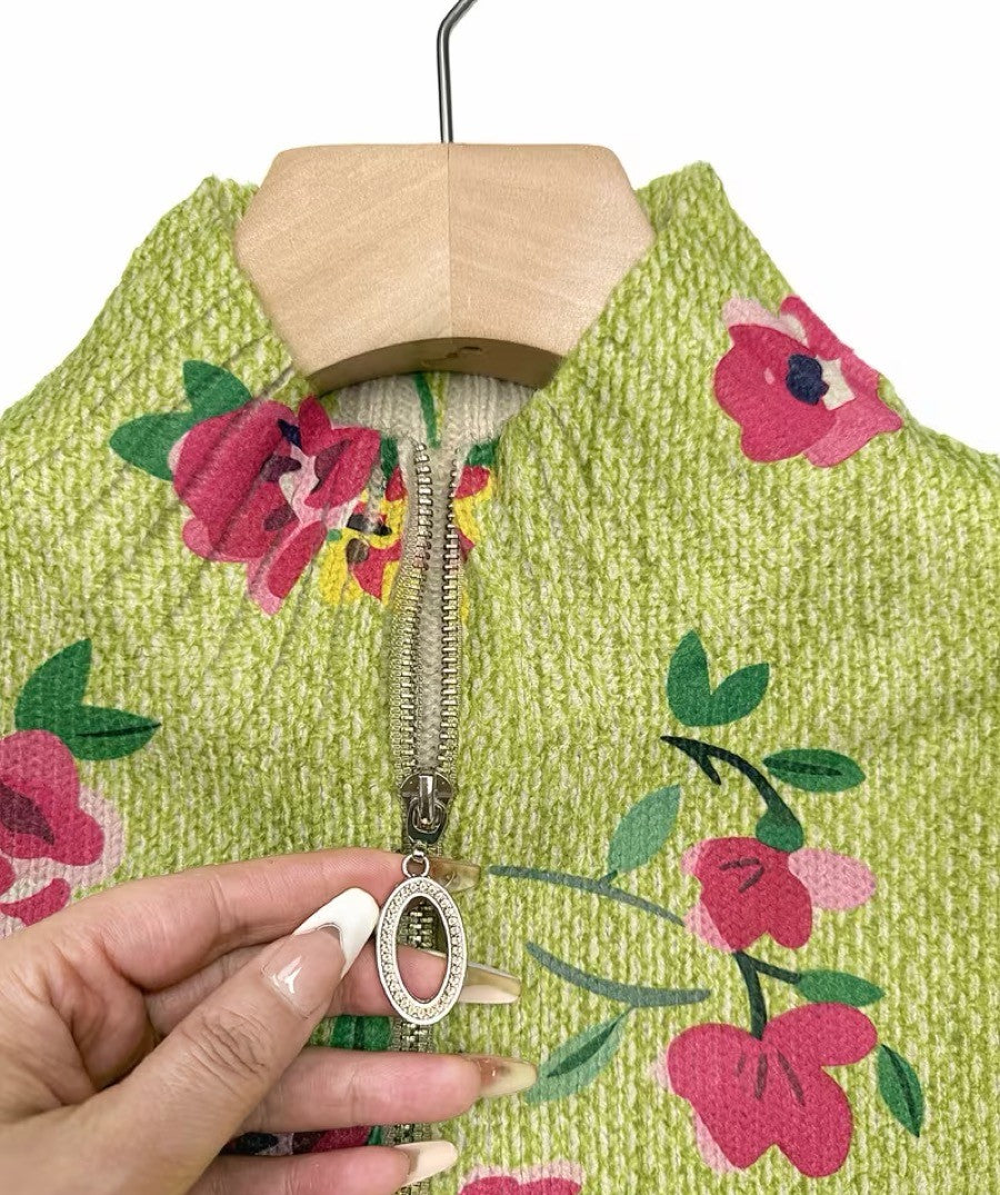 CONSTANCE | PINK & LIME FLORAL ZIP-UP CARDIGAN