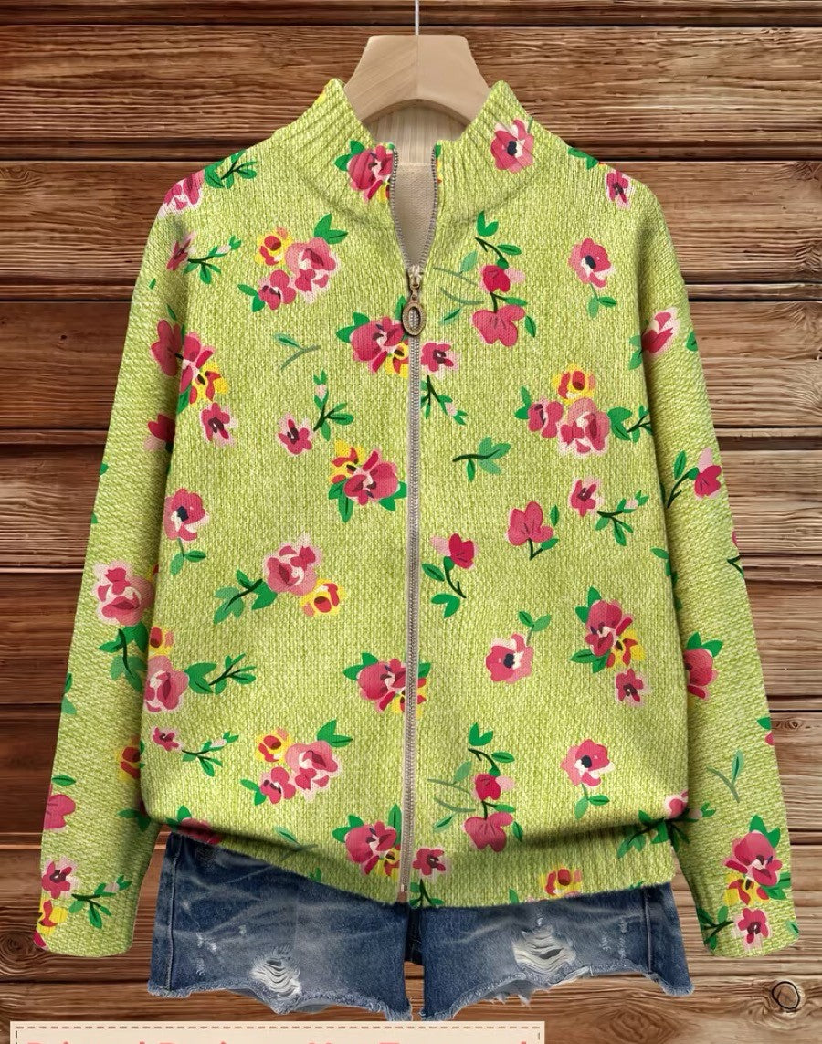CONSTANCE | PINK & LIME FLORAL ZIP-UP CARDIGAN