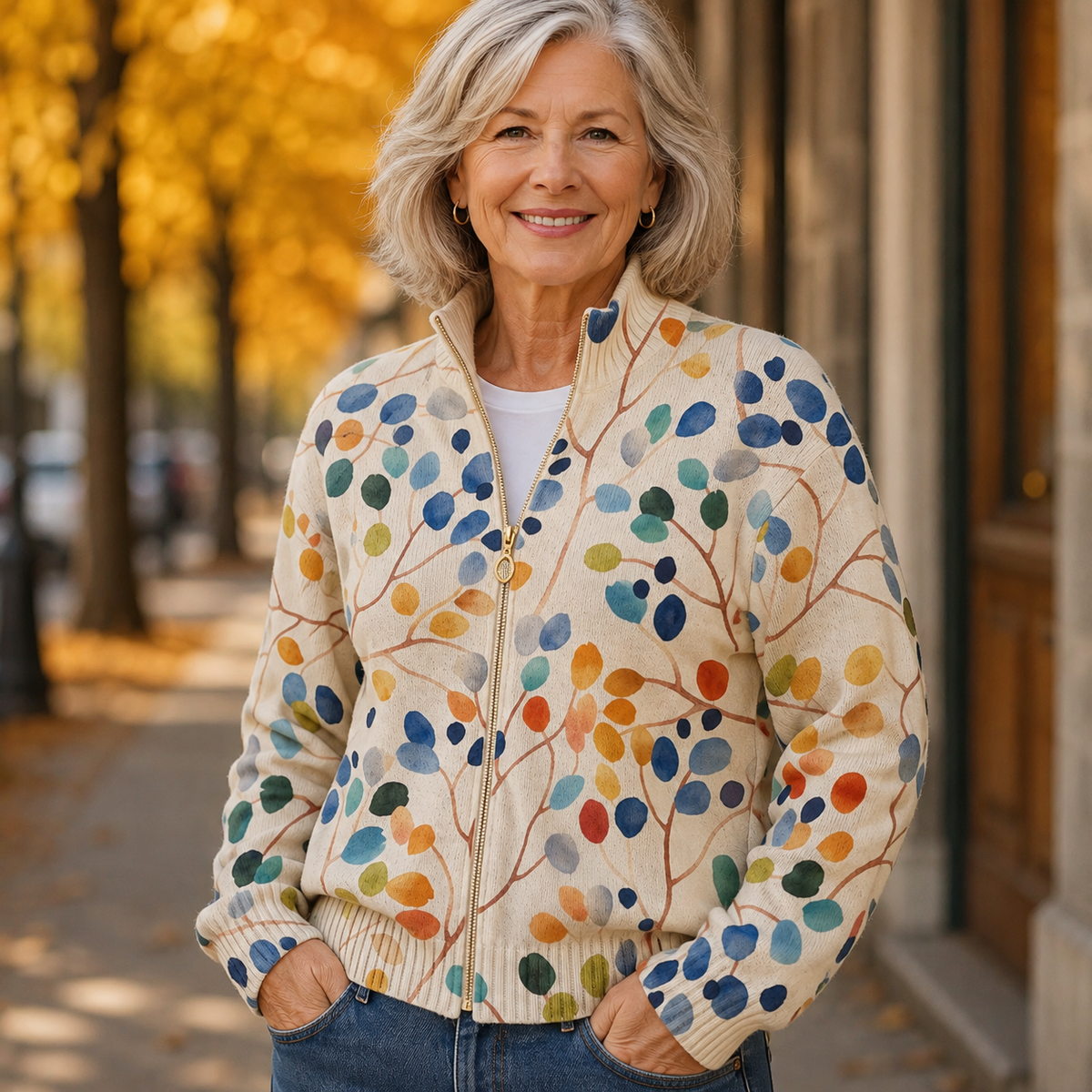 IMOGENE | BOTANICAL LEAF ZIP-UP CARDIGAN