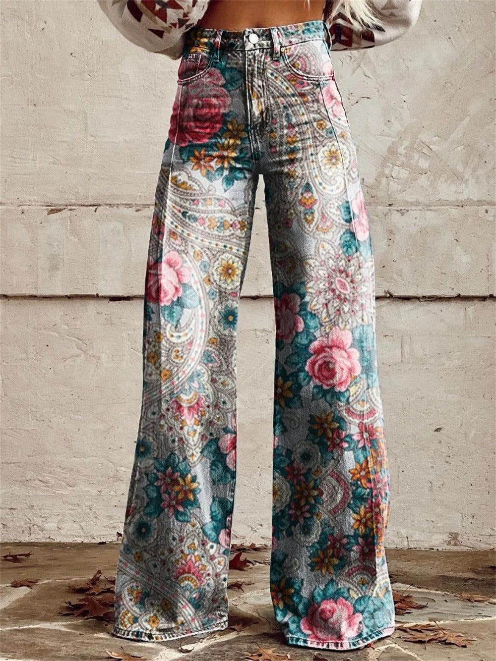 Alyssa™ | Vintage Colourful Floral Printed Wide Leg Pants