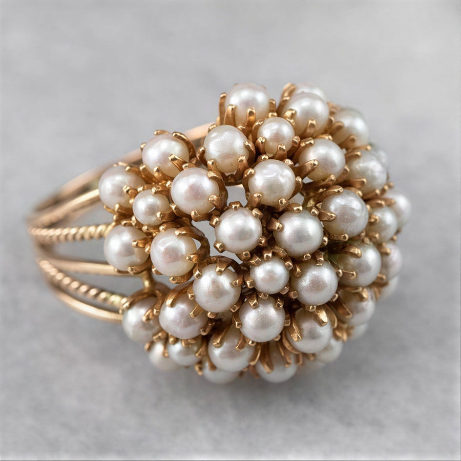 Elegant Inlaid Pearl Ring