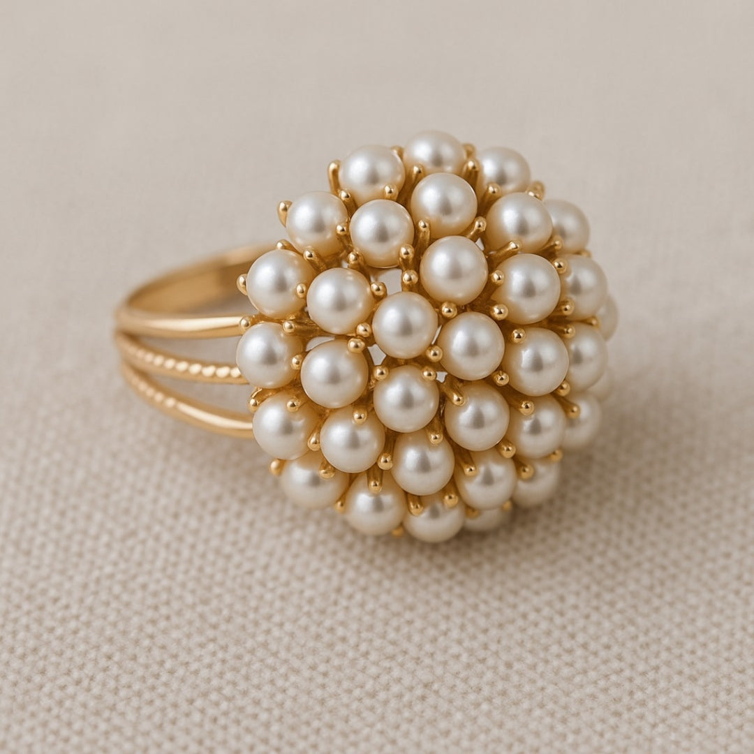 Elegant Inlaid Pearl Ring