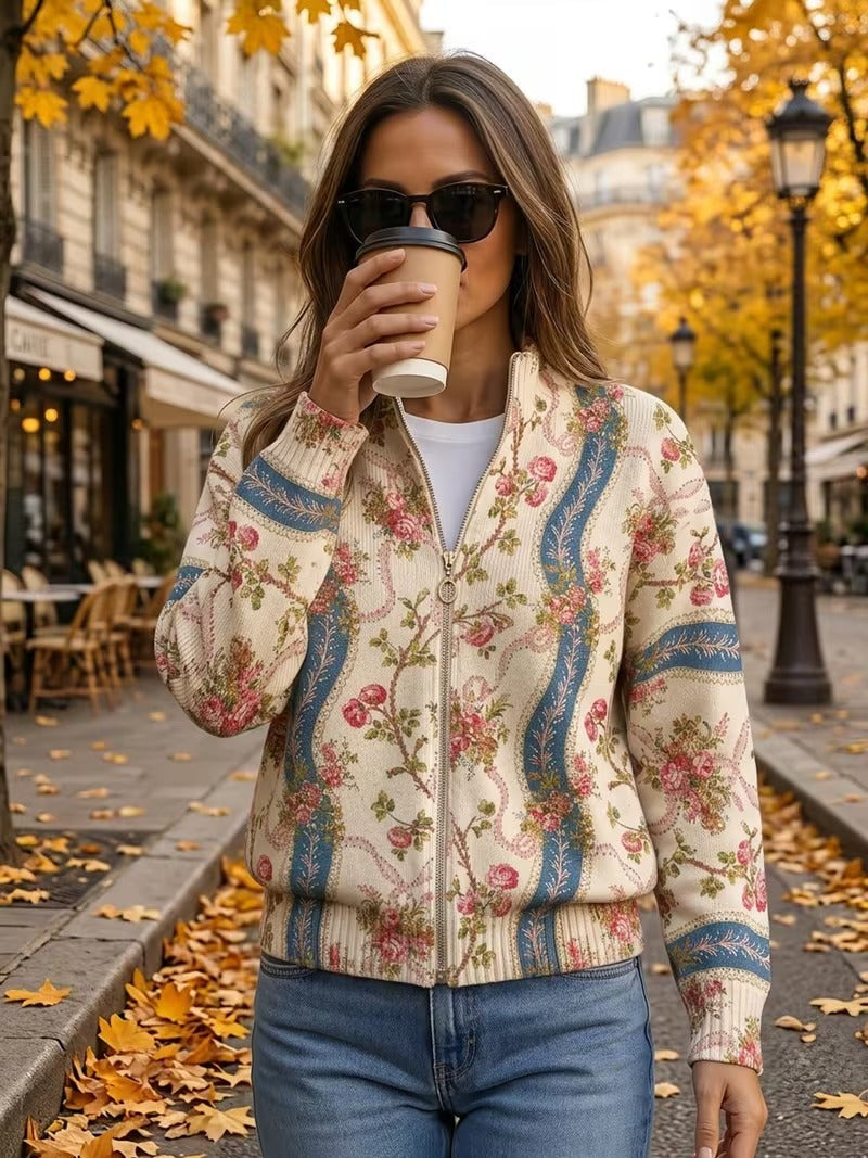 EULALIA | CLIMBING ROSE FLORAL ZIP-UP CARDIGAN