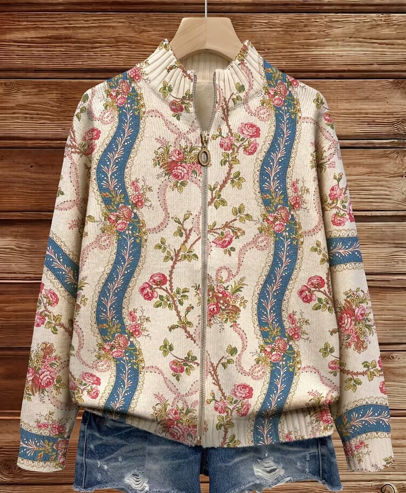 EULALIA | CLIMBING ROSE FLORAL ZIP-UP CARDIGAN