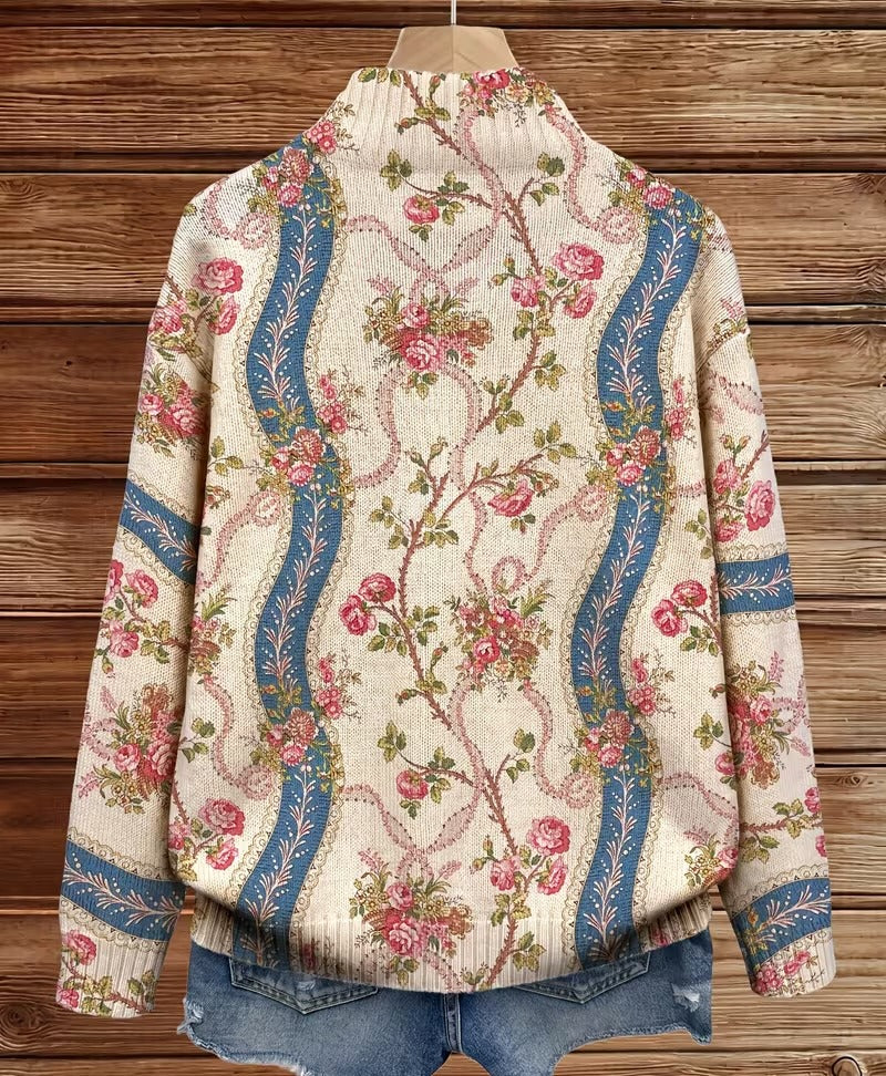 EULALIA | CLIMBING ROSE FLORAL ZIP-UP CARDIGAN