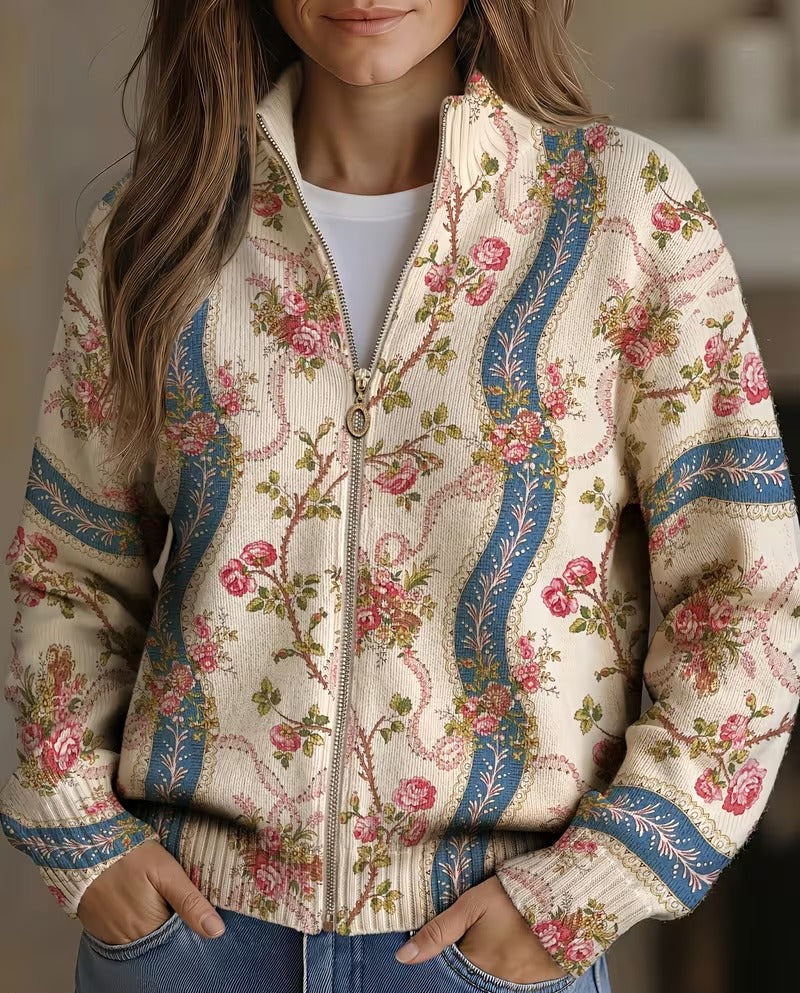 EULALIA | CLIMBING ROSE FLORAL ZIP-UP CARDIGAN
