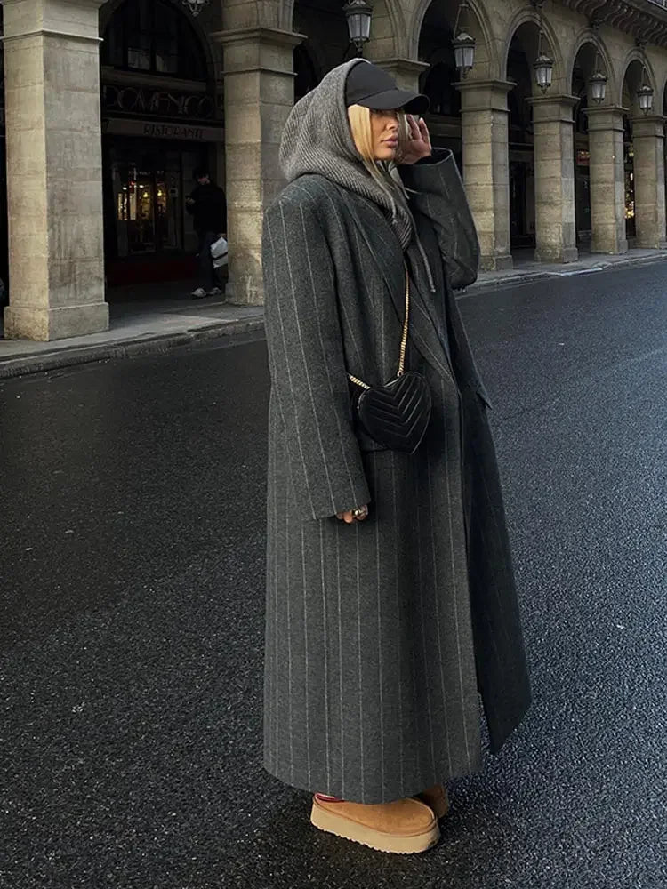 Sophie | Stylish Striped Wool Blend Trench Coat