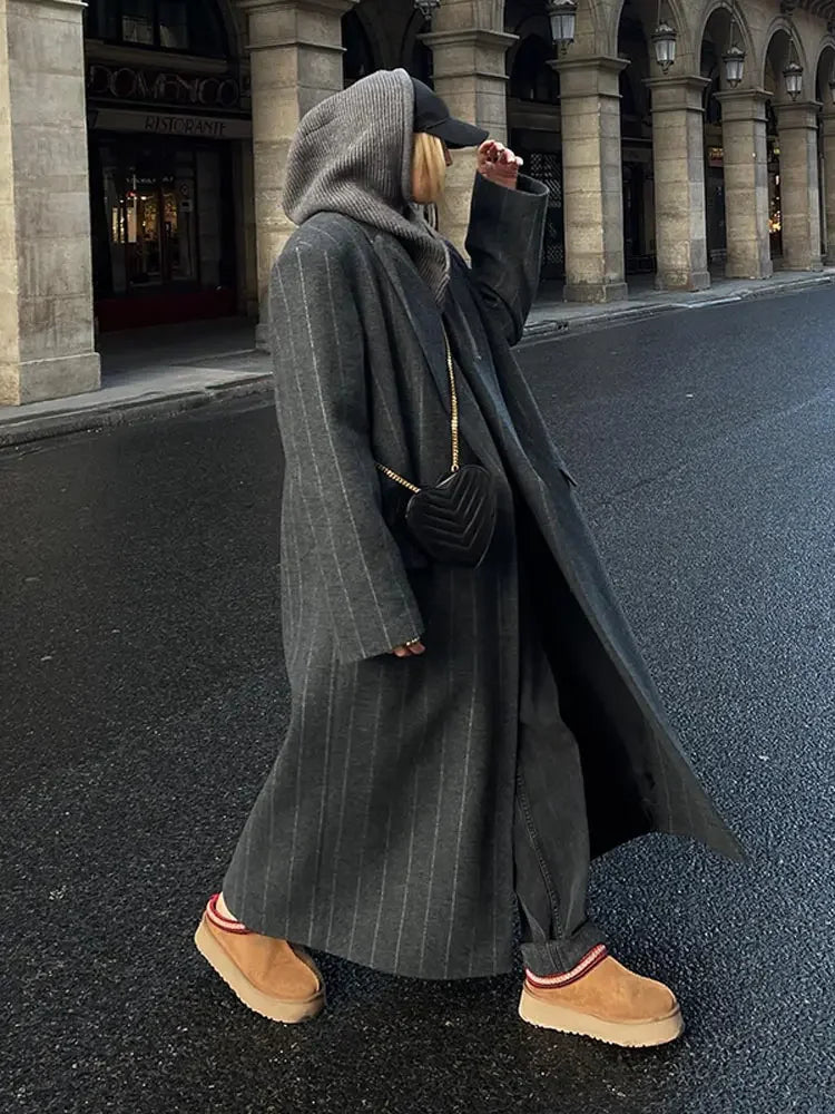 Sophie | Stylish Striped Wool Blend Trench Coat