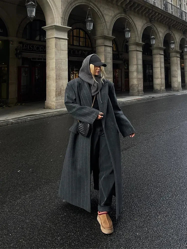 Sophie | Stylish Striped Wool Blend Trench Coat
