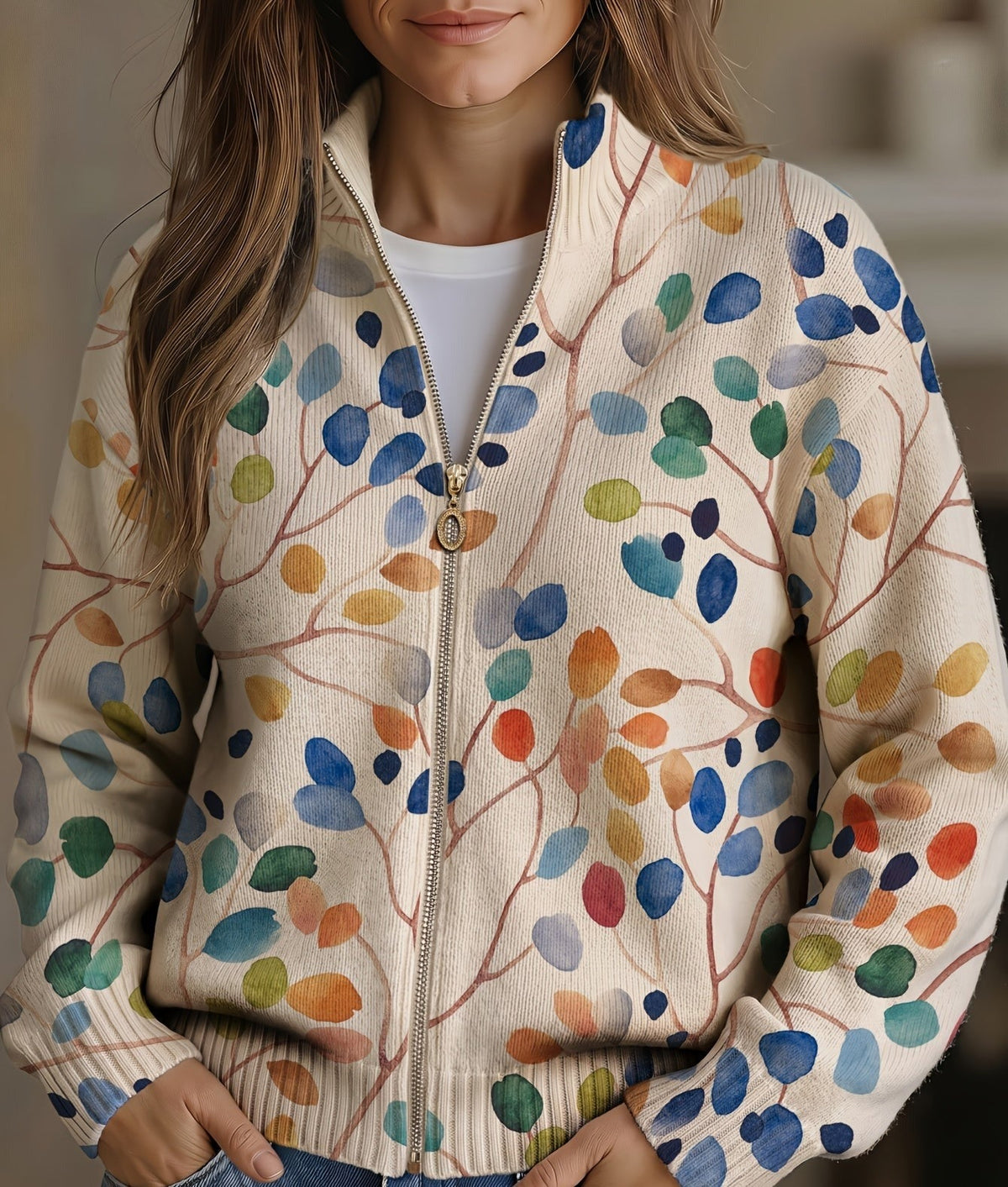 IMOGENE | BOTANICAL LEAF ZIP-UP CARDIGAN