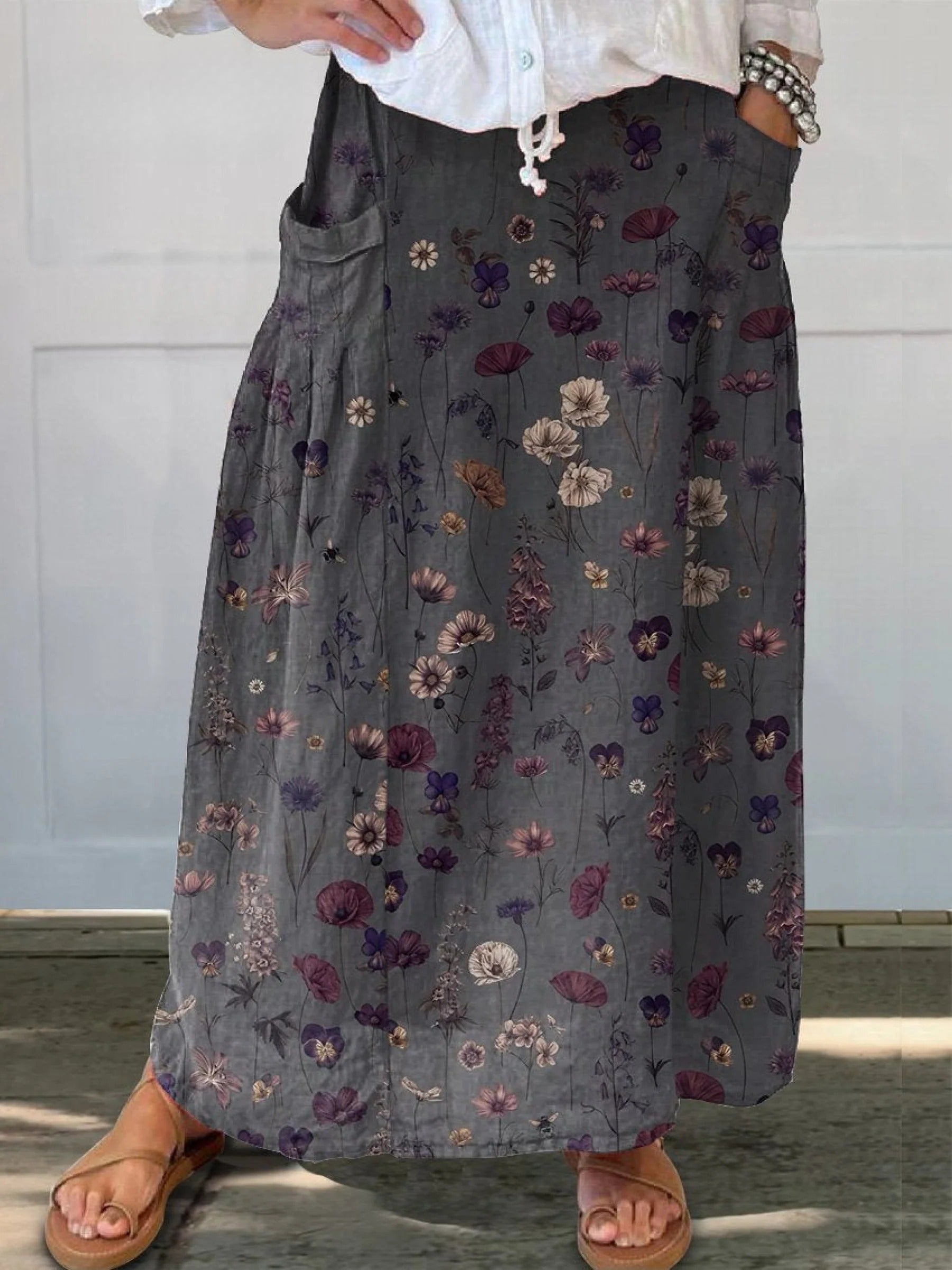 Nerys | Elegant Flower Print Pocket Skirt