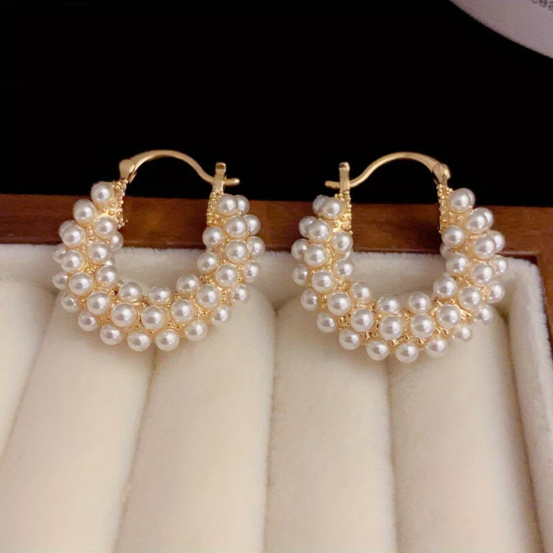Layered Pearl Hoop Earrings