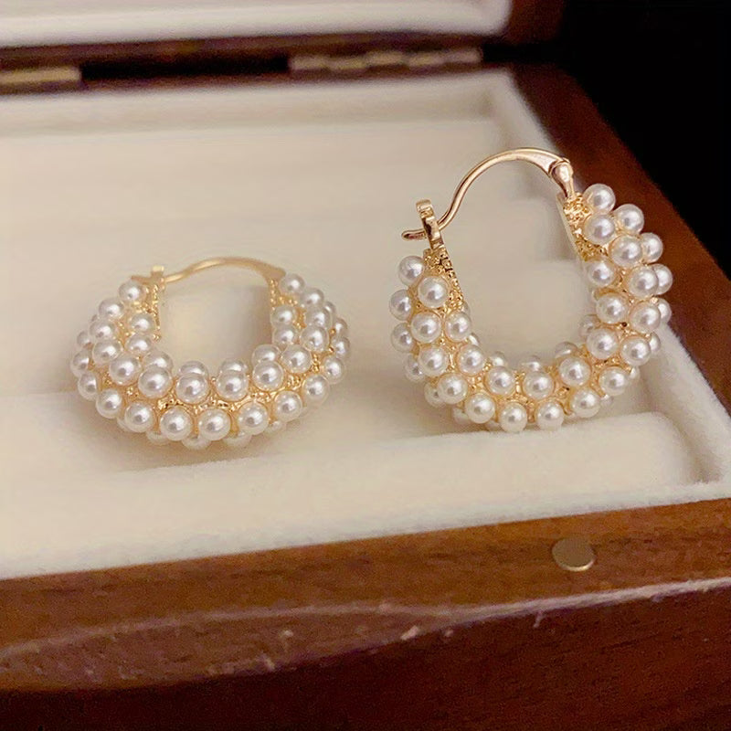 Layered Pearl Hoop Earrings