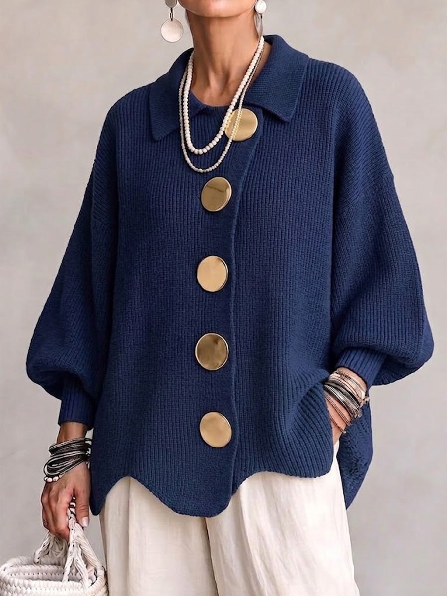 ISADORA | RELAXED COLLARED CARDIGAN WITH STATEMENT BUTTONS