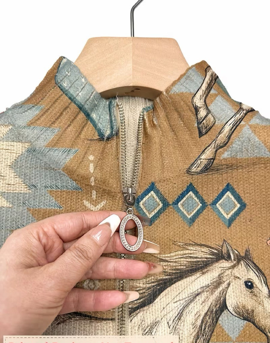 PERPETUA | DESERT HORSE & CACTUS ZIP-UP CARDIGAN