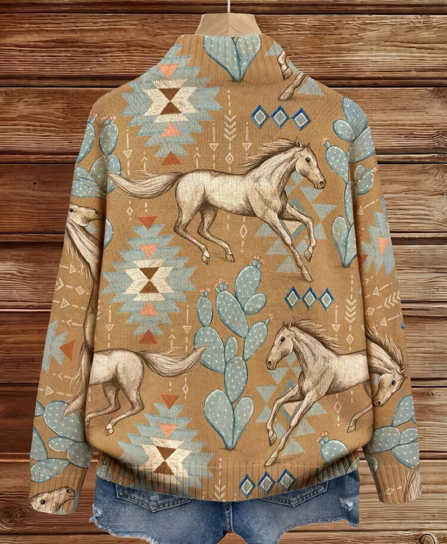 PERPETUA | DESERT HORSE & CACTUS ZIP-UP CARDIGAN