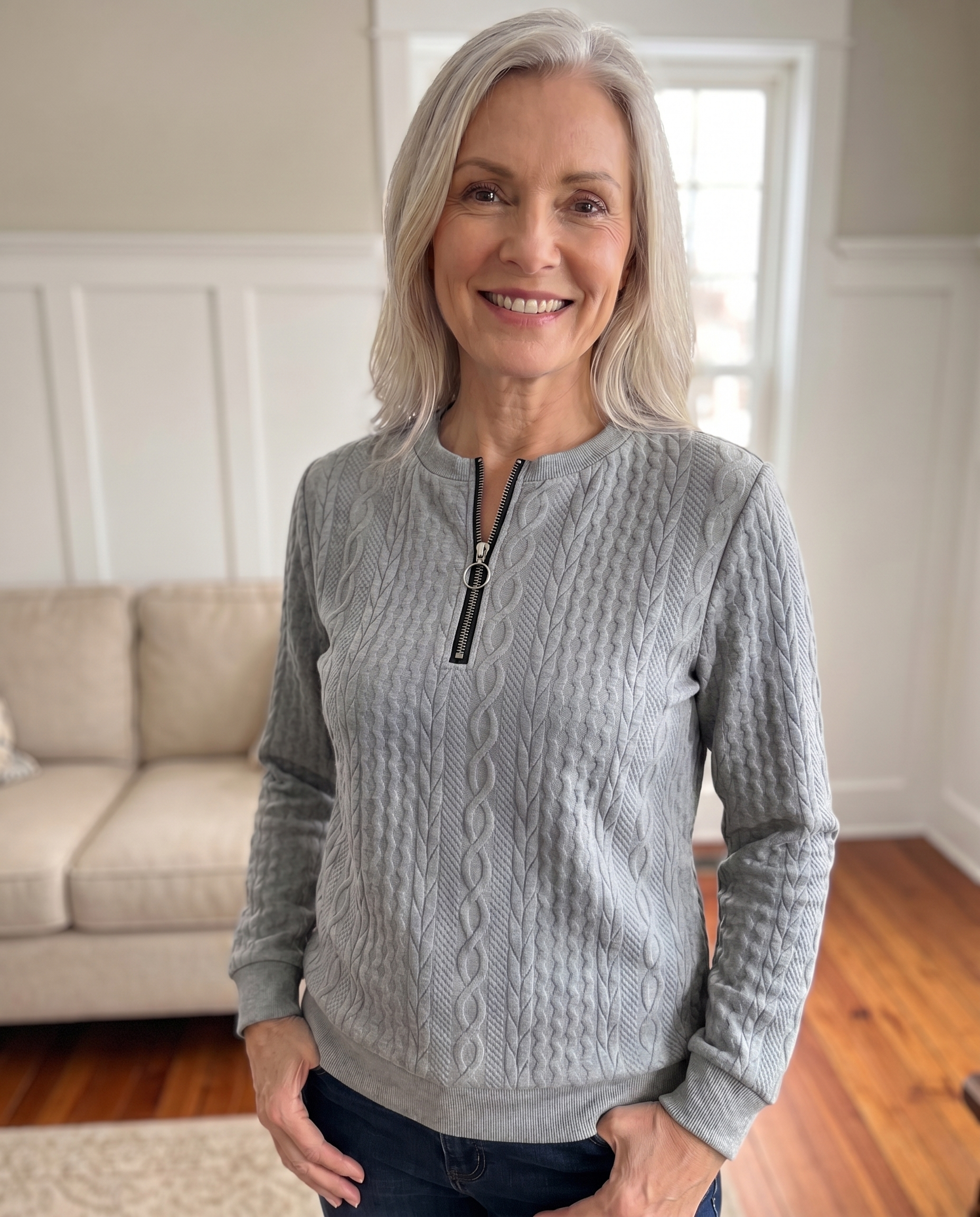 Textured Zipper Sweatshirt – Stylish & Comfy