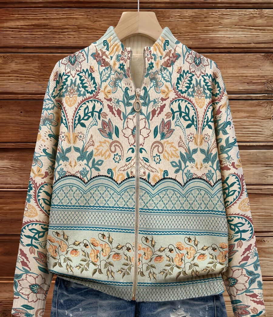 SYBILLA | VINTAGE BOTANICAL FLORAL ZIP-UP CARDIGAN