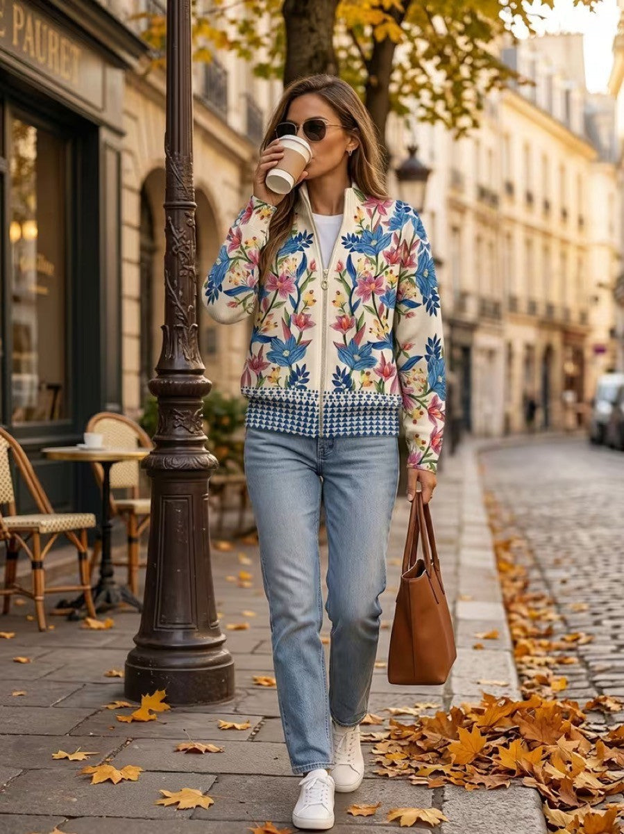 TABITHA | BOTANICAL GARDEN FLORAL ZIP-UP CARDIGAN