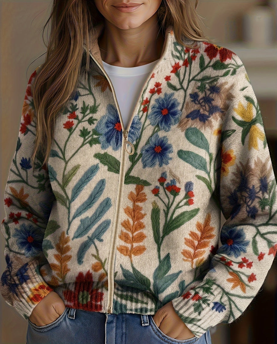 TABITHA | BOTANICAL GARDEN FLORAL ZIP-UP CARDIGAN