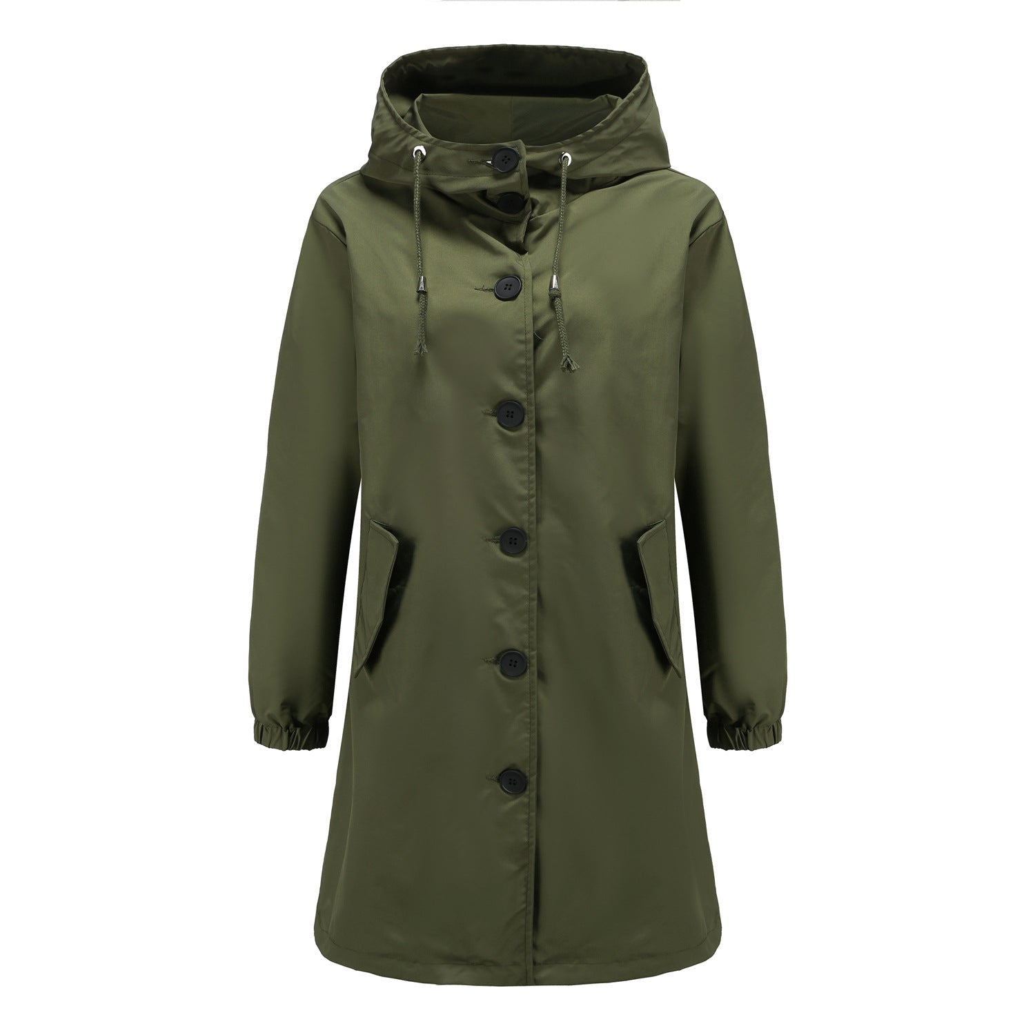 Effortless Hooded Trench Coat for Women with Long Sleeve Button Front Side Slit Relaxed Style