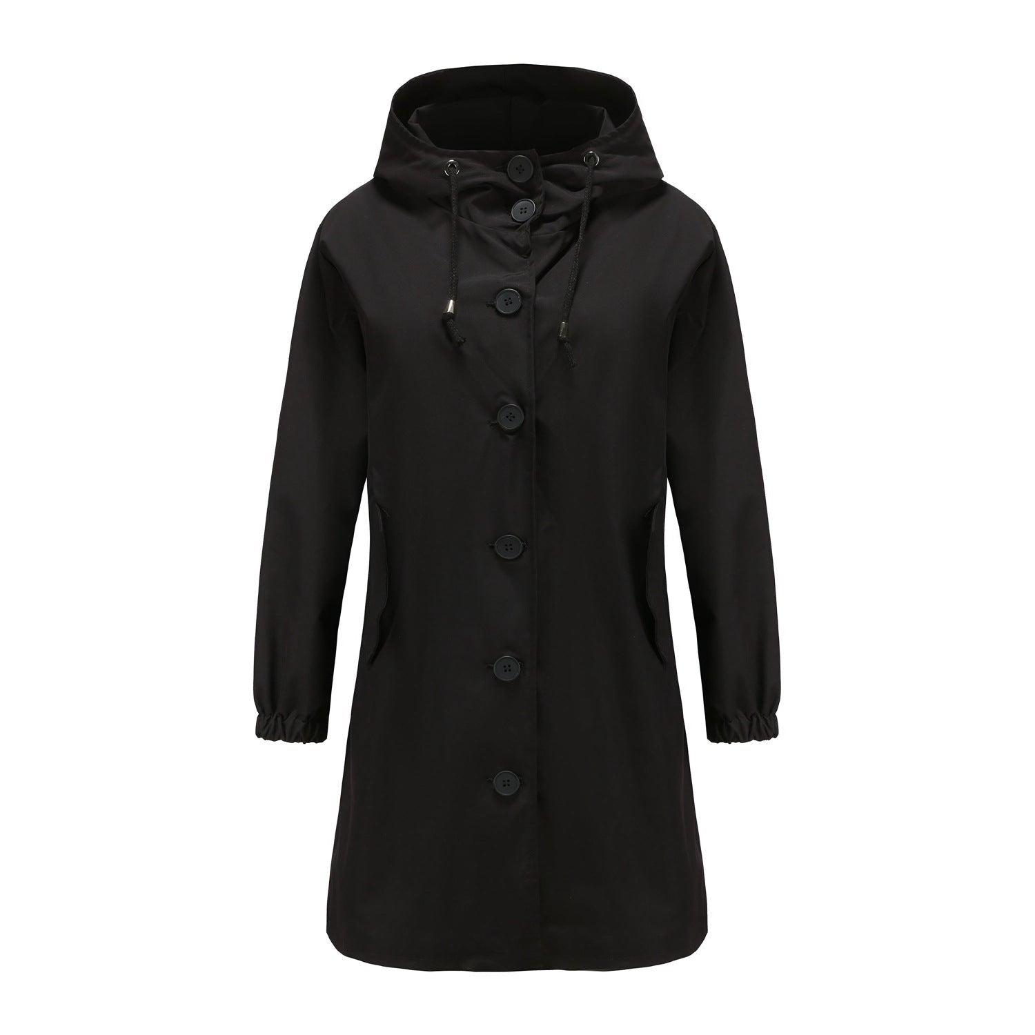 Effortless Hooded Trench Coat for Women with Long Sleeve Button Front Side Slit Relaxed Style