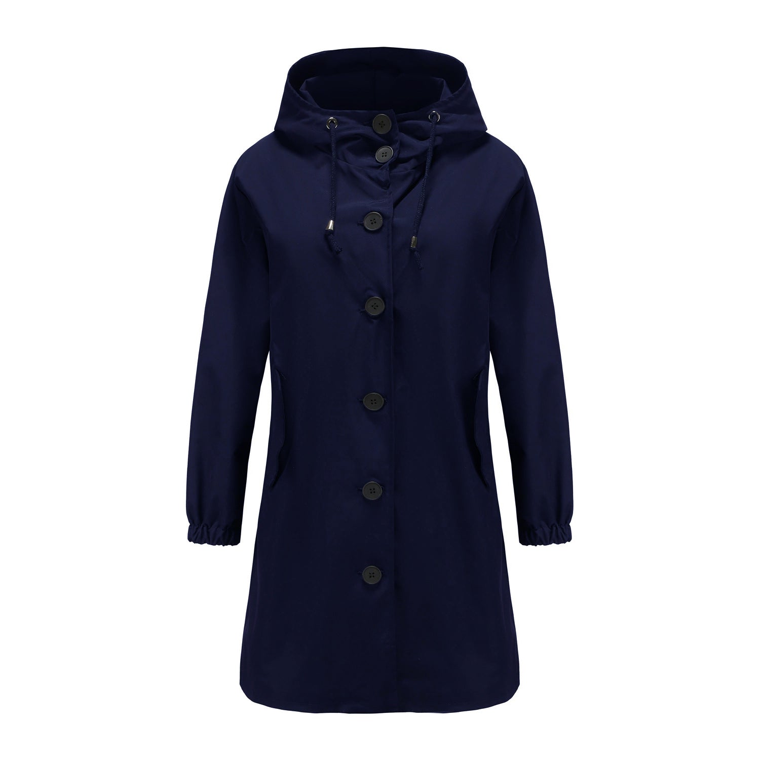 Effortless Hooded Trench Coat for Women with Long Sleeve Button Front Side Slit Relaxed Style