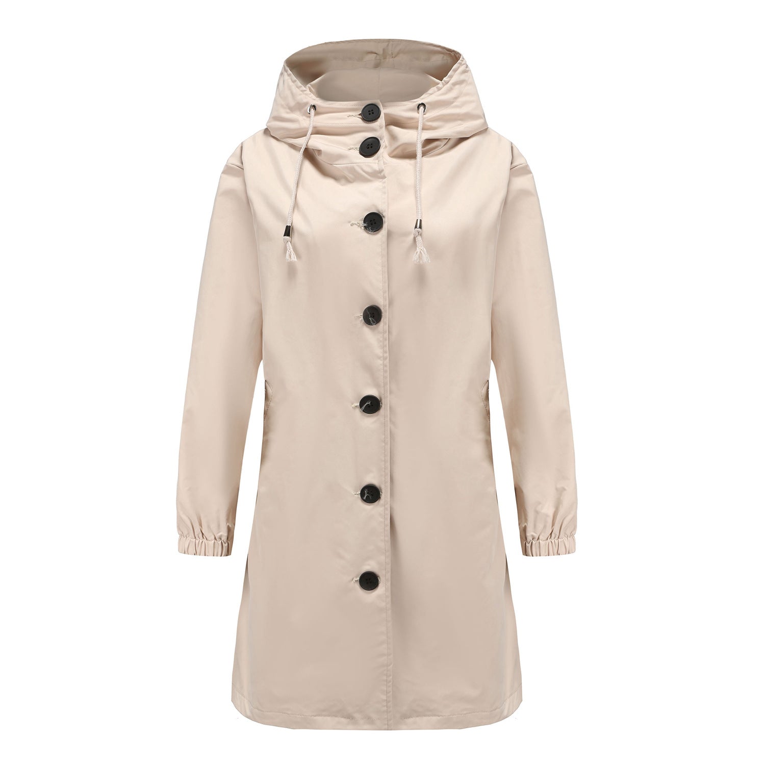 Effortless Hooded Trench Coat for Women with Long Sleeve Button Front Side Slit Relaxed Style